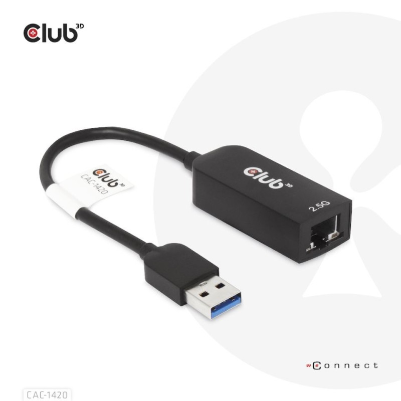 Club 3D USB 3.2 Gen1 Adapter Typ-A a 2,5 Gigabit Ethernet St./Bu. Nero